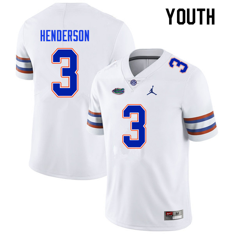 Youth #3 Xzavier Henderson Florida Gators College Football Jerseys Sale-White - Click Image to Close